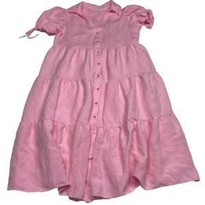 English Factory‎ Puff Sleeve Linen Blend Midi Dress in Pink Size Large